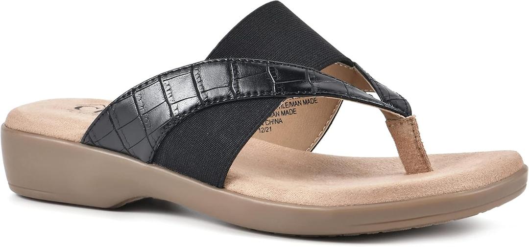 CLIFFS BY WHITE MOUNTAIN Bumble Women's Thong Sandal (6, Black/Croco/Smooth)