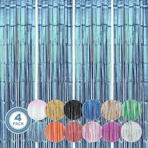 Twinkle Star 4 Pack Photo Booth Backdrop 3FT x 8FT Metallic Tinsel Foil Fringe Curtains Environmental Background Streamers for Birthday Wedding Party Christmas Decorations (Light Blue)