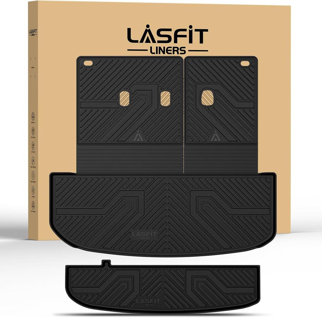 LASFIT Cargo Trunk Mat & Backrest Mats for Hyundai Palisade 2025 2024 2023 2022 2021 2020 All Weather TPE Custom Fit Car Trunk Mats Cargo Liner & Seatback Mats Accessoires, Black