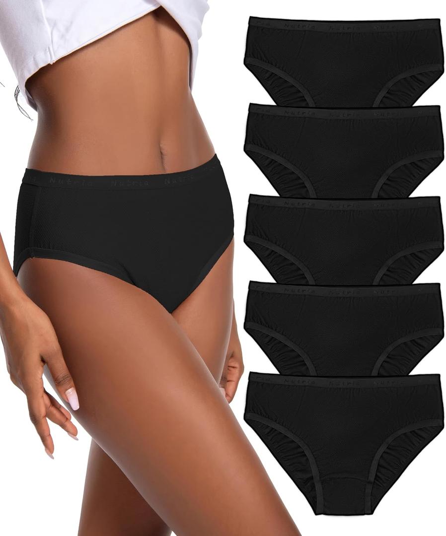 Nutria Womens Bikini Brief Quick Dry Travel Underwear 5-Pack Mesh Hiking Panties Activewear Stay Fresh D01, Medium