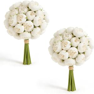 Ranunculus Bulbs Fake Flowers- 18pcs Artificial Silk Peony Bulk Faux Spring Flowers Indoor Outdoor for DIY Bouquets Wedding Centerpieces Bridal Shower Decorations,White