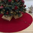 60-Inch Rib Knit Christmas Tree Skirt with Oak Buttons, Burgundy