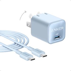Anker Nano Charger, USB C GaN Charger 30W, PIQ 3.0 Foldable PPS Fast Charger for iPhone 17/16 and More Series, Galaxy, iPad, Compatible with MagSafe (Blue)