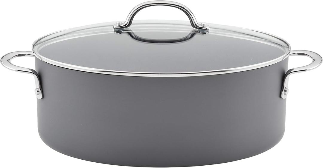 Rachael Ray 80090 Professional Hard Anodized Nonstick Cookware Oval Pasta Pot/Braiser, 8 Quart - Gray