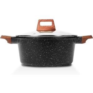 ESLITE LIFE Nonstick Stock Pot with Lid, 5 Quart Granite Casserole Large Soup Pot Pasta Cooking Pot, Induction Compatible, PTFE & PFOA Free, Black