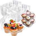 NPLUX 4 Compartment Cupcake Containers 60 Pack Cupcake Holder with Connected Airtight Lid Cupcake Boxes for 240 Cupcakes Muffins, BPA Free, Standard Size