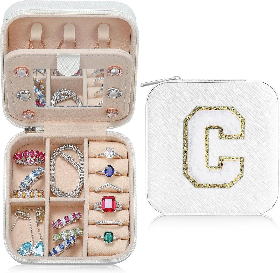 Parima Trendy C Jewelry Case - Teen Travel Accessories, Jewelry Box for Girls' Birthday Gifts (White)