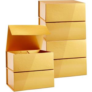 Stockroom Plus Magnetic Gift Boxes with Lids for Birthday, Wedding, Groomsman and Bridesmaid Proposal Box (9.5 x 7 x 4 Inches) (Gold) - 6 Pack