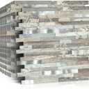 Midcard 10 Pieces Peel and Stick Backsplash PVC Wall Tile,for Kitchen Backsplash,Bathroom,Fireplace,Laundry (Trapezoidal Distressed Silvery Moon)