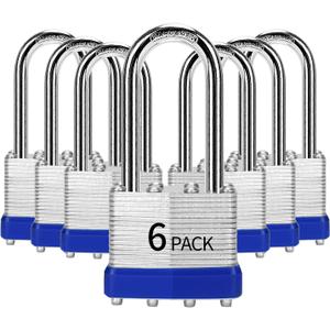 Padlocks Keyed Alike, Pack of 6, Laminated Steel Keyed Lock (1-9/16", 40mm), Padlocks with Same Key, Long Shackle, for Toolbox, Locker & StorageUnit or More