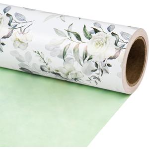 RUSPEPA Reversible Floral Wrapping Paper for Women Girls, Mini Roll, Elegant Flower Greenery and Sage Green Gift Wrap Paper for Wedding, Birthday, Bridal Shower, Mother's Day, 17 Inches x 16.4 Feet