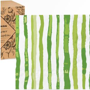 80 Pack Designer Cocktail Beverage Napkins, 3-Ply 5x5-inches Disposable Decorative Fall Winter Green and White Stripe Watercolor Napkin for Wedding Birthday Anniversary Party Baby Shower 80 Pack Designer Cocktail Beverage Napkins, 3-Ply 5x5-inches Disposable Decorative Fall Winter Green and White Stripe Watercolor Napkin for Wedding Birthday Anniversary Party Baby Shower