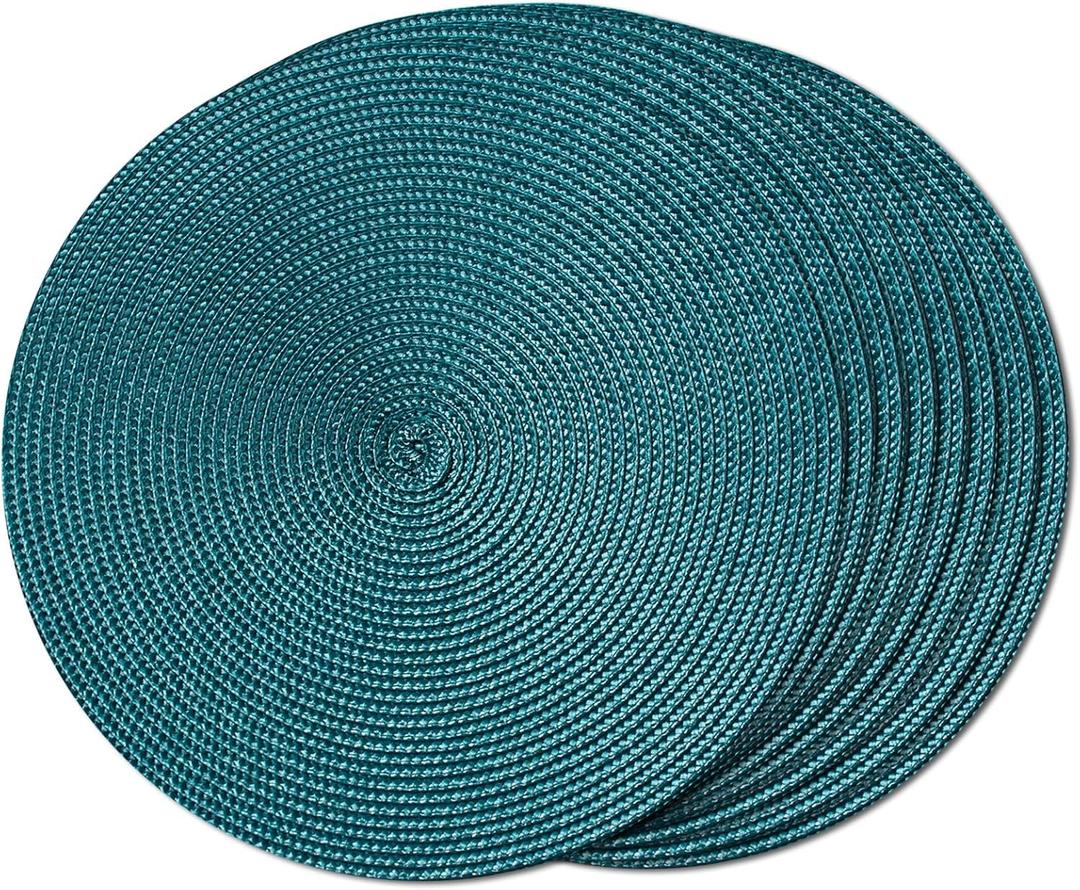 FunWheat Round Braided Placemats Set of 8 Place Mats for Dining Tables Woven Washable Non-Slip Table mats Small 13 inch(S Teal, 8pcs)