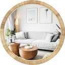 Rattan Round Wall Mirror, 28in Rattan Mirror for Wall, Rattan Frame Boho Mirror for Farmhouse Bedroom Checkroom Livingroom Decor (Natural Rattan)