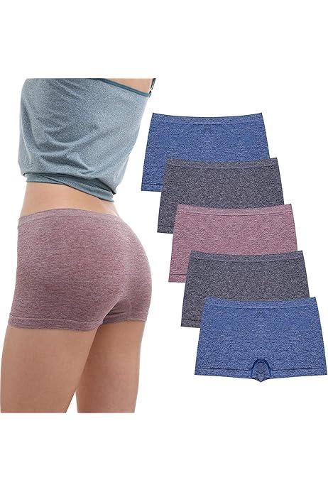 R RUXIA Women's Boyshort Panties Seamless Nylon Underwear Stretch Boxer Briefs 5 Pack 2XL