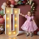 imprsv 3FT Block Marquee Letters Light Up Letters for Birthday Baby Shower Party Backdrop Decor, Large Light Up U for Wedding Decorations Engagement Party Decorations