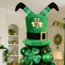 St. Patrick Day Tree Topper Hat, Green Velvet Elf Legs Hat with Shamrock, St. Patrick's Shamrock Top Cap for Holiday Home Decor, Irish Party Supplies and Christmas Ornaments