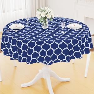 Smiry Round Plastic Table Cloth, Waterproof Vinyl Tablecloth with Flannel Backing for Round Tables, Wipeable Spillproof Tablecloths for Dining, Camping, Indoor and Outdoor (60" Round, Navy)