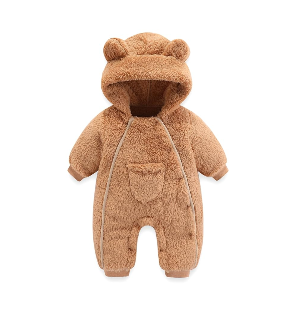 Newborn Baby Bear Outfit Suit Girls Boys Fleece Jumpsuit Romper Hooded Coat Winter Clothes Outwear Snowsuit, 59