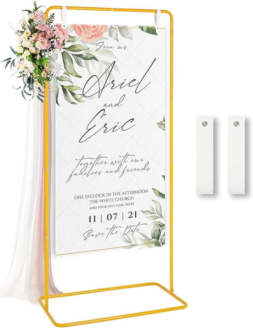 Fullvaseer Wedding Sign Holder,Adjustable Welcome to Our Wedding Sign Stand with 2 Leather Sign Hanging Straps,Wedding Seating Chart Stand for Party,Baby Shower,Graduation Ceremony (Posters Excluded)
