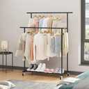 Calmootey Double Rod Clothing Garment Rack,Rolling Hanging Clothes Rack,Portable Clothes Organizer for Bedroom,Living Room,Clothing Store,Black