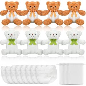 8 Sets Bear Blindfolded Diaper Changing Baby Shower Games Baby Dolls Diapers for Bridal Shower Gender Reveal Games Prizes Gifts for Adults Boys Girls (Brown,White)