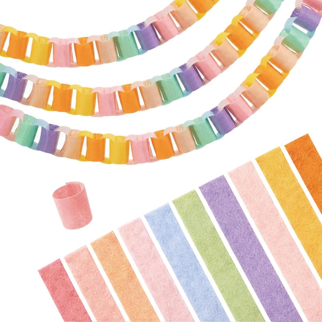 300 Sheets Felt Chain Strip with Glue, Reusable Paper Chain 2.36 x 8 Inch Colorful Garland Strip for Birthday Party Home Decorations DIY Crafts Supplies (Fresh Color)