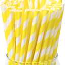 100 Pack Disposable Paper Straws - Biodegradable Yellow Drinking Straws for Cocktails, Lemonade, Daily Use and Holiday Party (0.24" x 7.75")