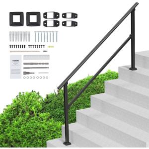 VEVOR Handrails for Outdoor Steps, 5 Step Stair Hand Rail Kit, Transitional Carbon Steel Railings with Installation Kit, Stair Rails for Seniors, Concrete Steps & Porch & Deck, Black Square Tube