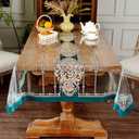 Artbloss Clear Table Protector Cover Vinyl PVC Tablecloth with Modern European Pattern Waterproof Oil Proof Wipeable Plastic Tablecloths for Home Kitchen Dining Table (Peacock, 55 x 120 Inches)