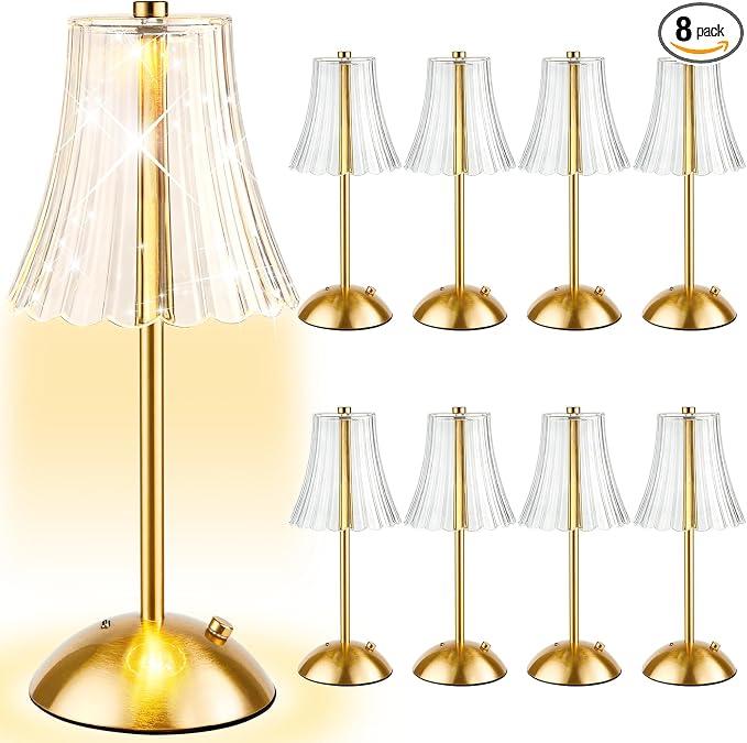 8 Pcs Cordless Table Lamp Rechargeable Touch Lamp, Gold Flower
Alloy & Acrylic, 4.9x11.8 Inch, 1800mAh Battery, USB Charging, 3 color Touch Dimming, Bedroom Living Room Decoration