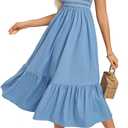 GRACE KARIN Sundresses for Women 2025 Summer Casual Maxi Dress Sleeveless Flowy Long Beach Vacation Sundress with Pocket (Small, Gray Blue)