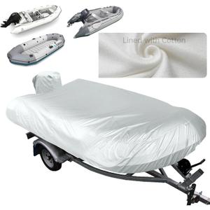 1200D Inflatable Boat Cover with Motor Cover, 100% Waterproof Cover for Inflatable Dinghy 8-9 Feet,Anti UV Canvas with Hurricane Proof System for Storage, Mooring,Trailer,Sliver (Length: 8-9' Beam Width Up to:70'', Silver)