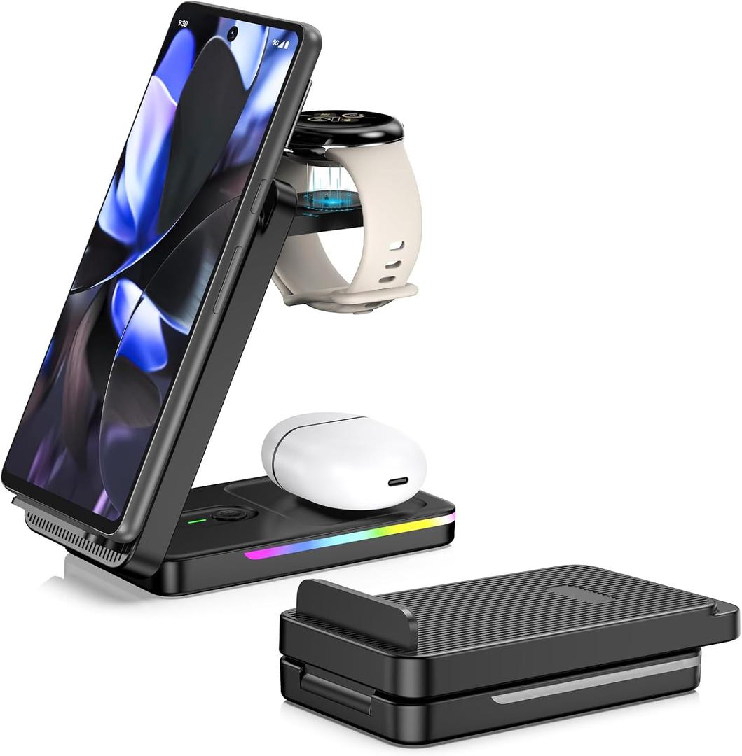 Wireless Charging Station for Google Pixel Watch 3/2 (Not for Watch 1), 3 in 1 Wireless Charger Stand for Google Pixel 9 Pro/9/8/7/6/5/4, Pixel Buds Pro, Black