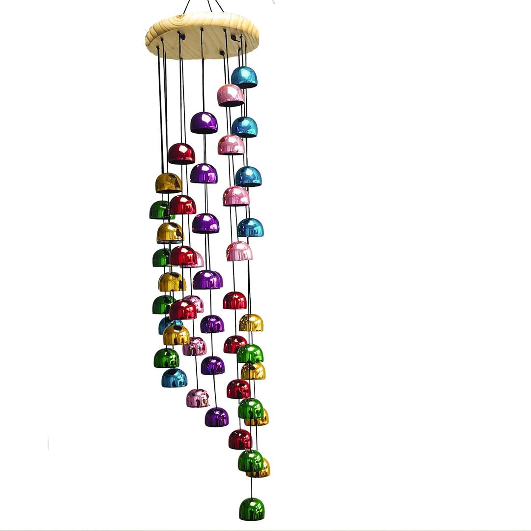 Colorful Copper Wind Chime 30" Handcrafted Metal & Wood Bell Chimes Outdoor Garden Decor for Patio Porch Father Mothers Day by LITIALLY