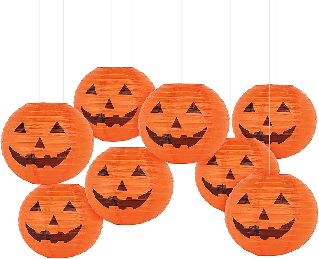 KESOTO 12 Inch Halloween Paper Pumpkin Lanterns Jack-O-Lanterns Hanging Halloween Decorations Outdoor Indoor Party Decorations, Pack of 8 KESOTO 12 Inch Halloween Paper Pumpkin Lanterns Jack-O-Lanterns Hanging Halloween Decorations Outdoor Indoor Party Decorations, Pack of 8