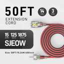 50FT Medium Duty Outdoor Extension Cords, 14/3 Gauge Electrical Wire Cable, 15 Amp Waterproof, LED Lighted Locking Plug for Indoor and Outside Use, Power Cord ETL Certified