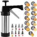 Cookie Press Gun Kit, Spritz Cookie Press with 13 Discs, 8 Piping Tips, Stainless Steel Cookies Maker for Baking, DIY Christmas Cookies and Decorating