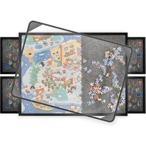 2000 Pieces Puzzle Board with 4 Sorting Trays & Protective Cover, 45.7" x 30.7" Portable Foldable Felt Puzzle Playing Surface - Lightweight Storage & Game Night Organizer