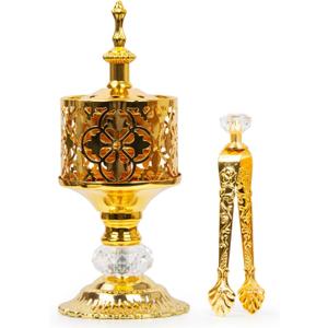 Incense Holder, Frankincense Charcoal Incense Resin Stand, Bakhoor Incense Burner, Ideal for Aromatherapy Yoga Spa, Home Christian Church Censer, Gold