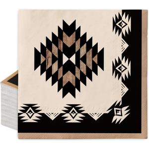 Whaline 100 Pcs Western Geometric Theme Paper Napkins Simple Modern Aztec Luncheon Napkin Brown Black Disposable Dessert Dinner Hand Napkin for Home Kitchen Restaurant Party Supplies