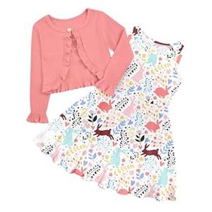 Easter Dresses for Girls 3T 4T Pink Rabbit Summer Dress Long Sleeves Ruffle Cardigan Kids Spring 2Pcs Sundress Child Preschool Casual Cute Outfits for Theme Party Size 3 4