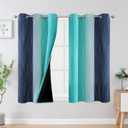 Estelar Textiler Navy Blue and Teal Ombre Blackout Curtains 45 Inch Length 2 Panels, Full Room Darkening Gradient Drapes for Kitchen, Thermal Insulated Grommet Short Curtains for Bathroom,42Wx45L