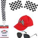 Kids Race Car Driver Costume Boys Girls Set Race Car Outfit Accessories Hats Eyeglasses Flags Racing VIP Pass Cards for Career Day Party