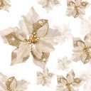 WILLBOND 36 Pieces Christmas Poinsettia Glitter Faux Flowers Christmas Artificial Flowers Tree Ornaments Topper Xmas Decorations(Gold)