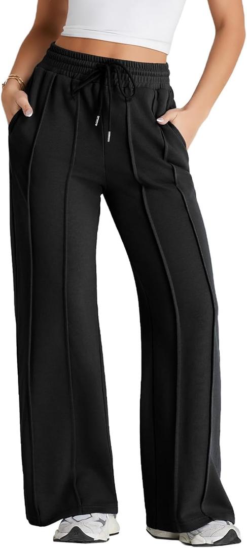 Herseas Women's Sweatpants Drawstring Waist Loose Straight Wide Leg Palazzo Pants 2025 Winter Casual Lounge Pant Black XX-Large 18 20