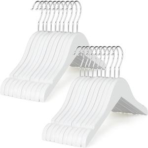 TOPIA HANGER Kids Wooden Hangers 20 Pack, Wood Baby Children Hangers Clothes Dress Shirt Hangers 360 Stronger Flexible Hook- Extra Smoothly Cut Notches, White, CT09W20