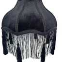 Shade with Tassel and Fringe, Victorian Lamp Shade, Black 5.5" Velvet Top Replacement Lamp Bell Shape Scallop Lampshades (Black) 