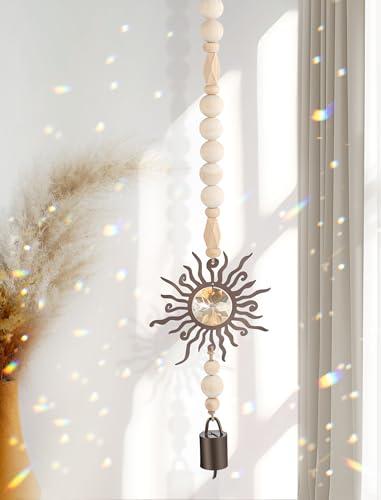 Wooden Wind Chimes with Suncatcher, Boho Hanging Windchimes Sun Catcher Home Decor, and Clear Crystal Prism - Suitable as a Gift for Mom and Women, Rainbow Maker for Windows, Porches, and Patios