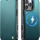 for iPhone 16 Pro Case Wallet Compatible with Magsafe, Slim PU Leather Flip RFID Blocking Card Holder Stand Shockproof Magnetic Women Men Wallet Phone Case Cover for iPhone 16 Pro, Blue Green